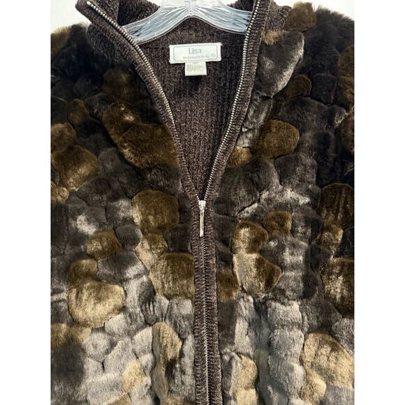 Lisa International | Vintage Chocolate Brown Zip Faux Fur Sweater Jacket Size XL - Picture 7 of 8